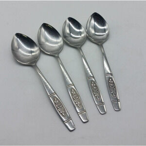 4 Oneida Rose Pendant 6 7/8" Oval Place Soup Spoon Tablespoon Stainless OHSROP